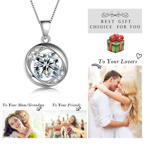 Round Birthstone April Diamond Necklace Pendant - Necklaces - Aurora Tears