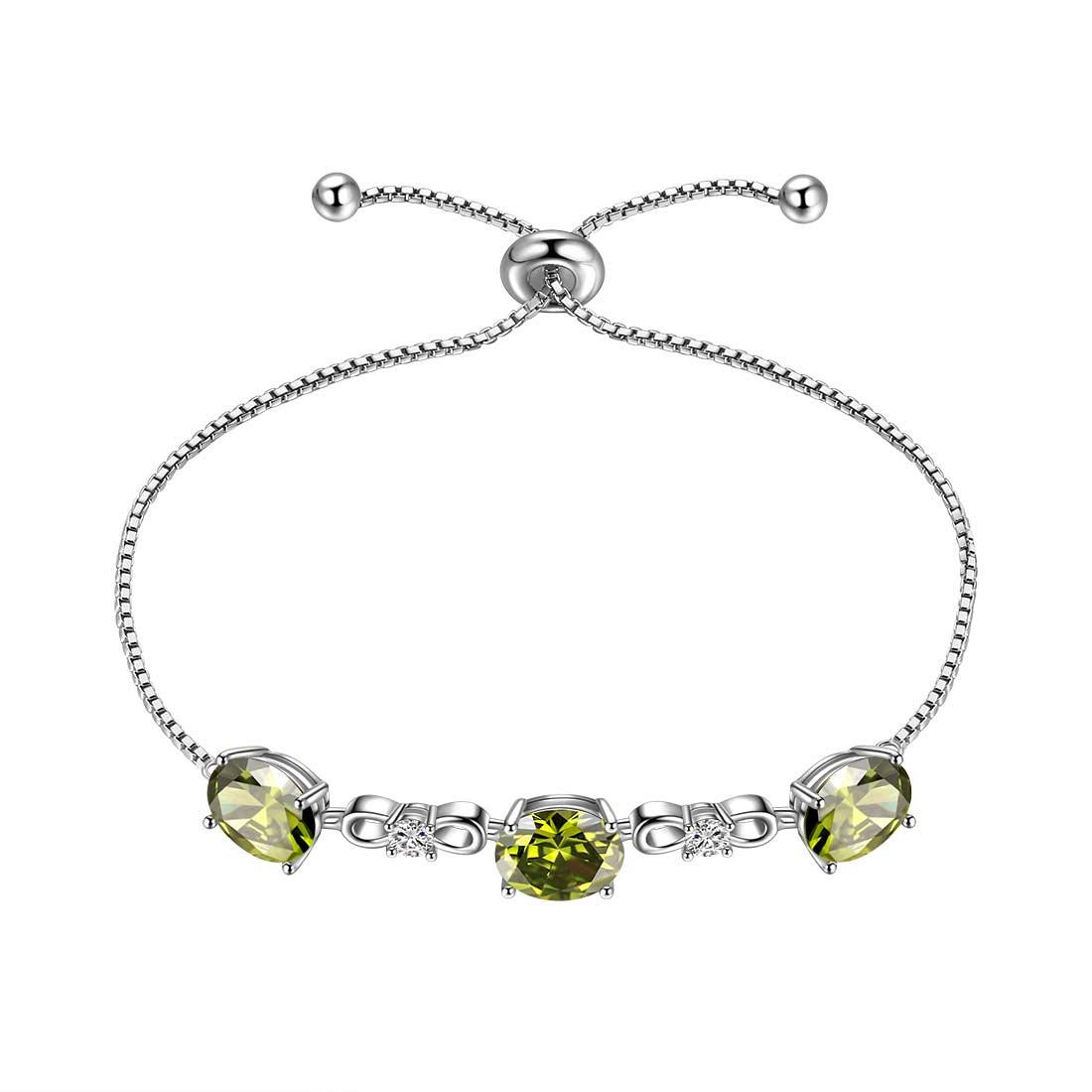 Round Birthstone August Peridot Bracelet Sterling Silver - Bracelet - Aurora Tears