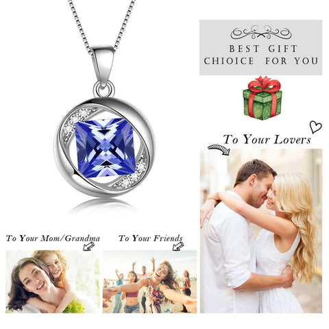 Round Birthstone December Tanzanite Necklace Pendant - Necklaces - Aurora Tears