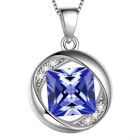 Round Birthstone December Tanzanite Necklace Pendant - Necklaces - Aurora Tears