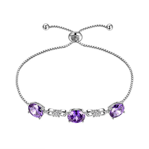 Round Birthstone February Amethyst Bracelet Sterling Silver - Bracelet - Aurora Tears