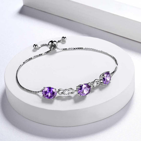 Round Birthstone February Amethyst Bracelet Sterling Silver - Bracelet - Aurora Tears