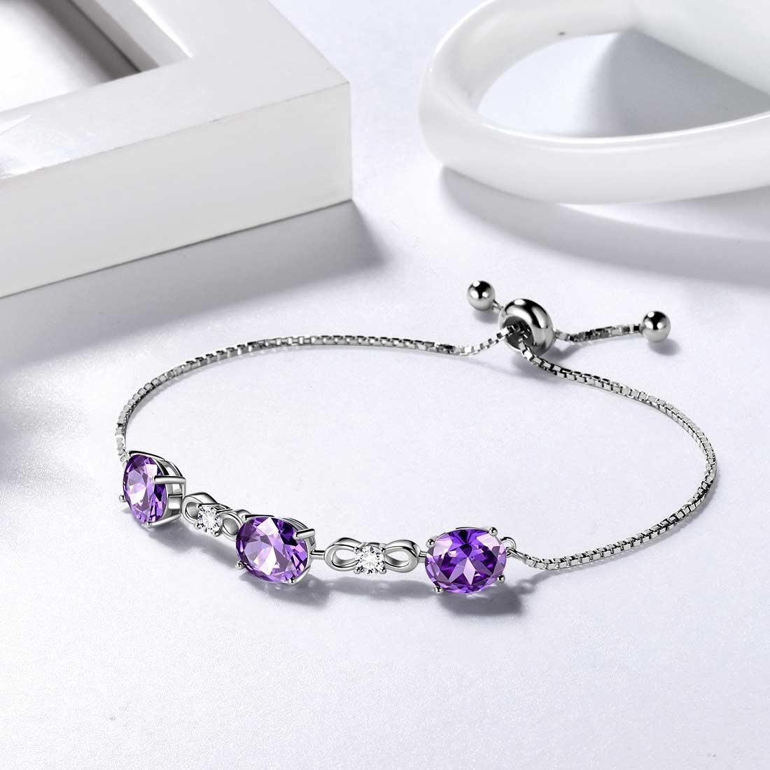 Round Birthstone February Amethyst Bracelet Sterling Silver - Bracelet - Aurora Tears