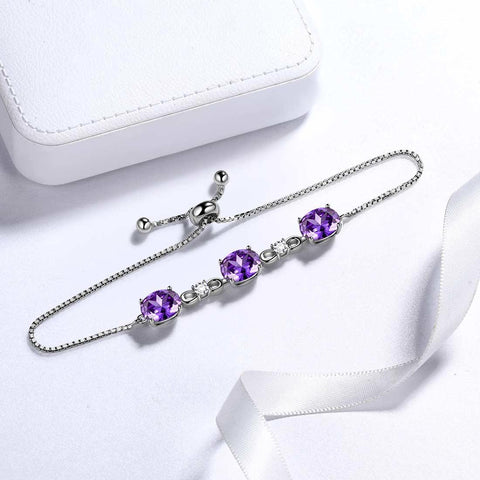 Round Birthstone February Amethyst Bracelet Sterling Silver - Bracelet - Aurora Tears