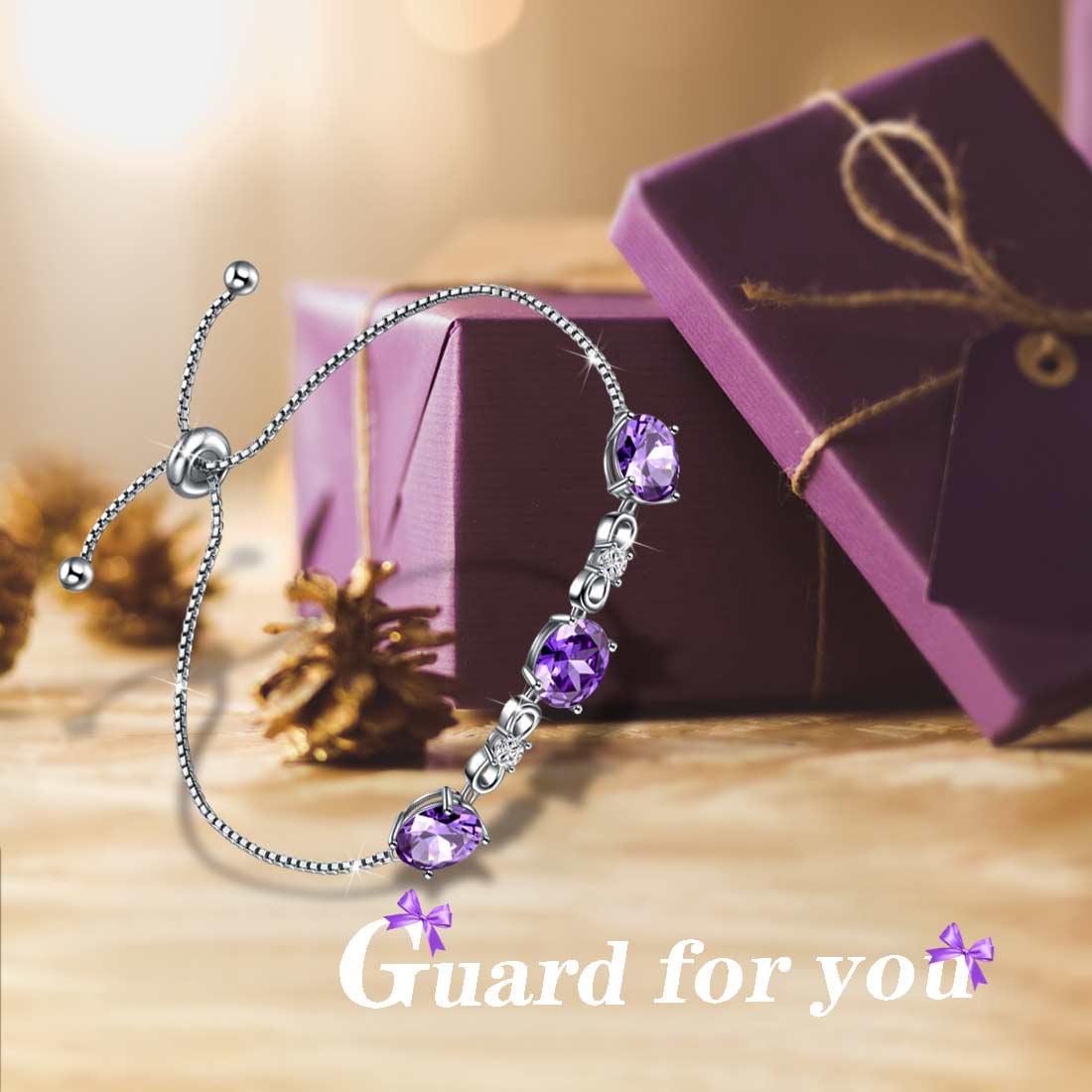 Round Birthstone February Amethyst Bracelet Sterling Silver - Bracelet - Aurora Tears