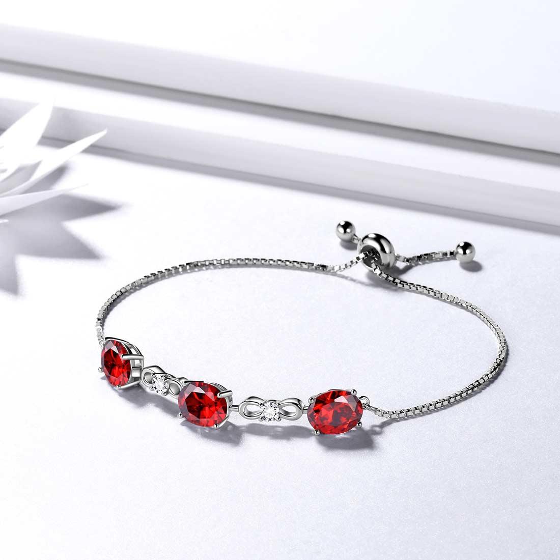 Round Birthstone January Garnet Bracelet Sterling Silver - Bracelet - Aurora Tears
