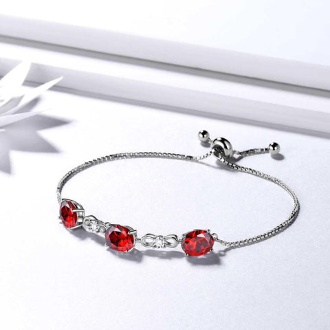 Round Birthstone January Garnet Bracelet Sterling Silver - Bracelet - Aurora Tears