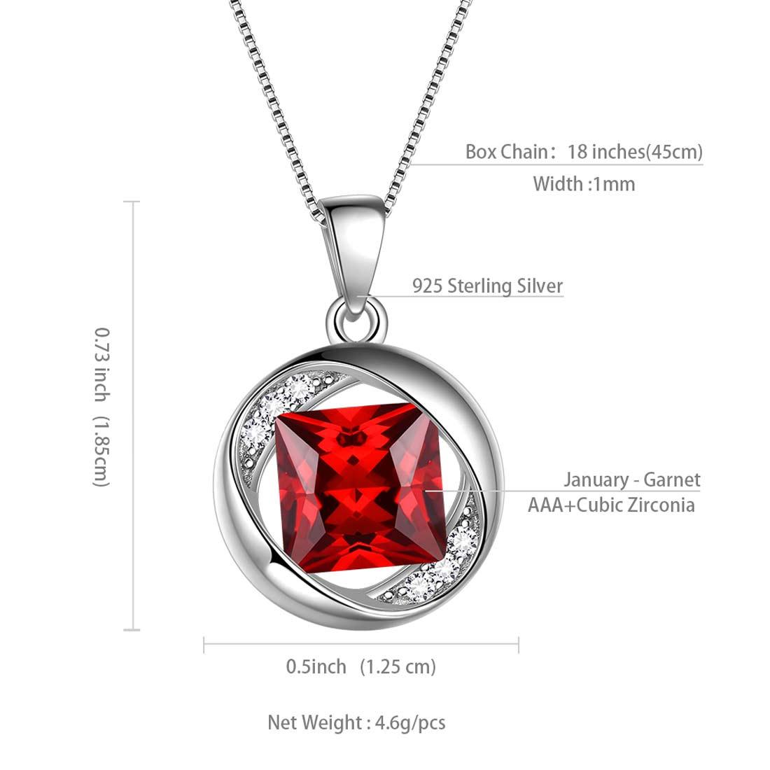 Round Birthstone January Garnet Necklace Pendant - Necklaces - Aurora Tears