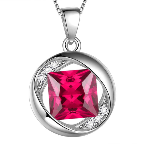 Round Birthstone July Ruby Necklace Pendant - Necklaces - Aurora Tears