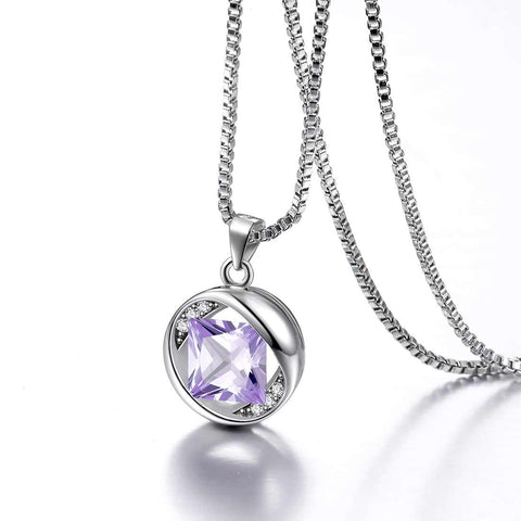 Round Birthstone June Alexandrite Necklace Pendant - Necklaces - Aurora Tears