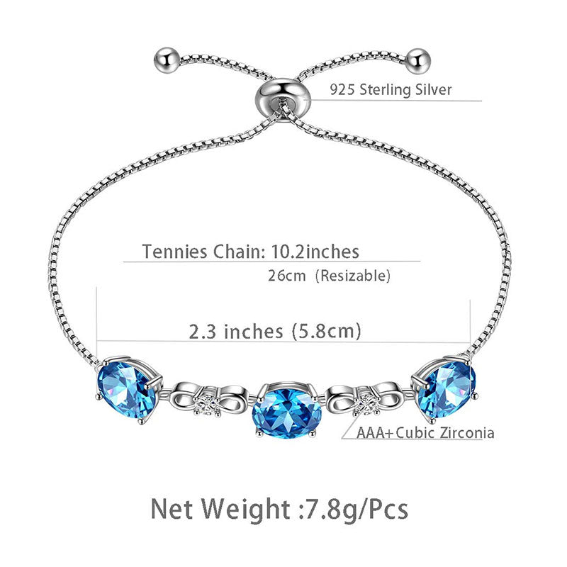 925 Sterling Silver Round Birthstone Bracelet Jewelry Gift Women Girls - Bracelet - Aurora Tears