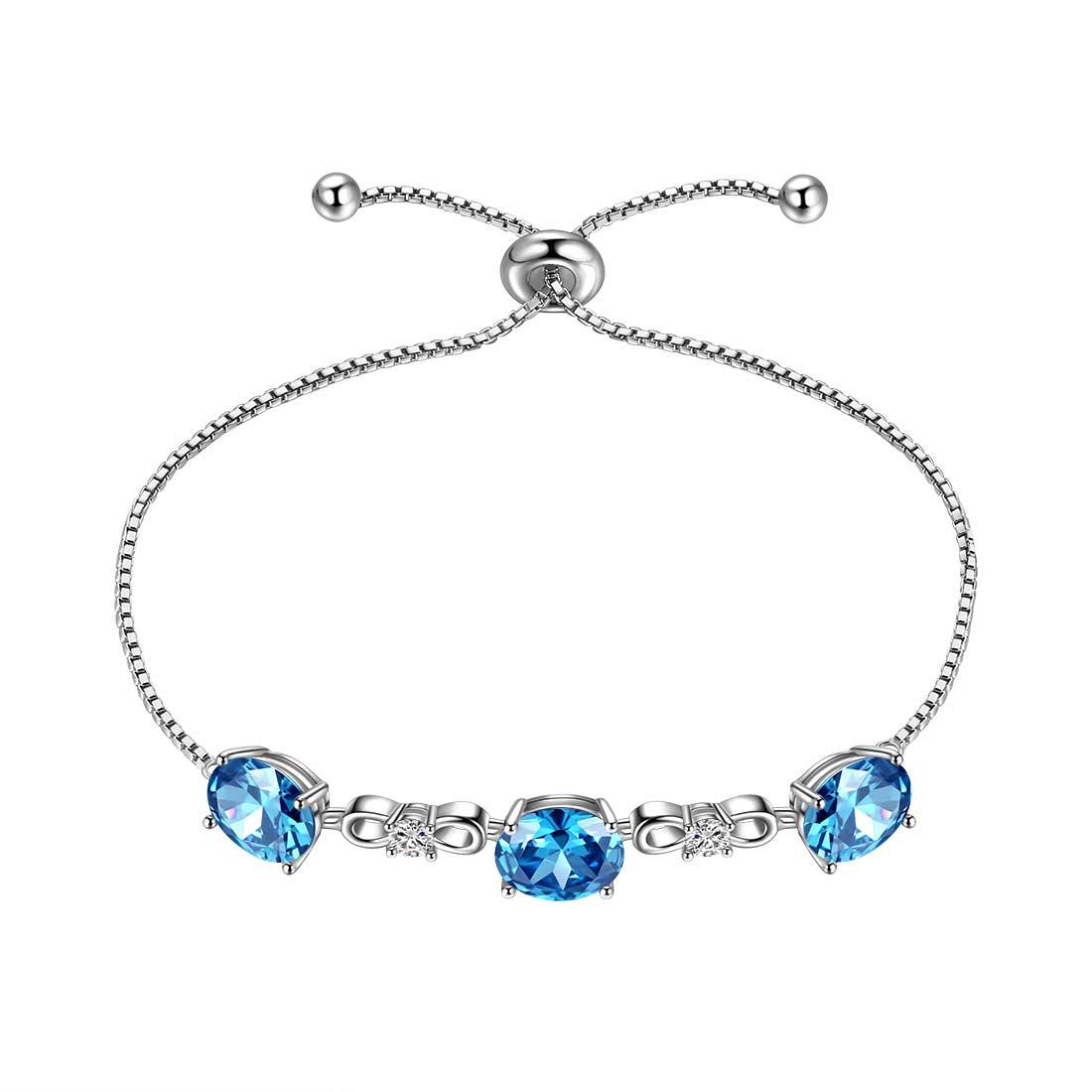 Round Birthstone March Aquamarine Bracelet Sterling Silver - Bracelet - Aurora Tears