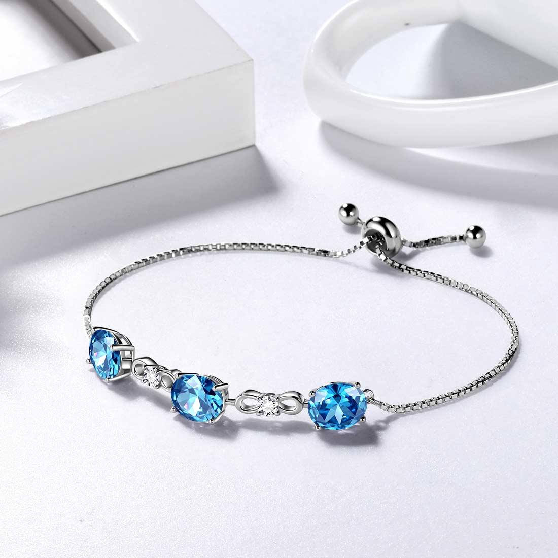 Round Birthstone March Aquamarine Bracelet Sterling Silver - Bracelet - Aurora Tears