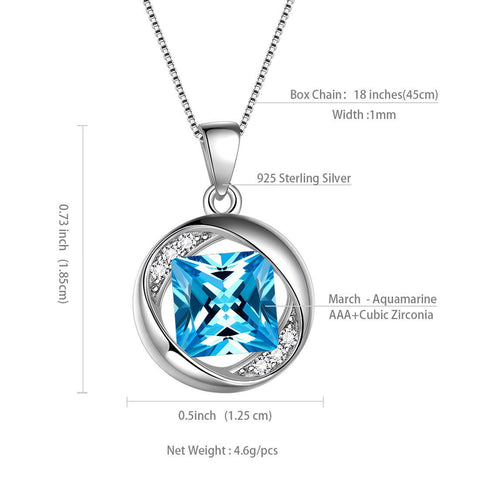 Round Birthstone March Aquamarine Necklace Pendant - Necklaces - Aurora Tears