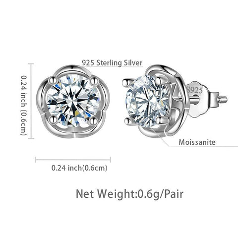 Round Moissanite Stud Earrings 925 Sterling Silver - Earrings - Aurora Tears