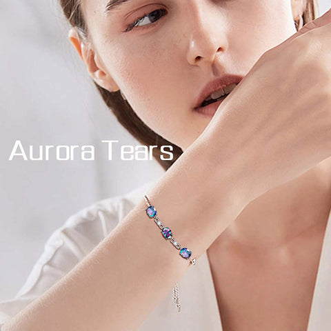 925 Sterling Silver Round Birthstone Bracelet Jewelry Gift Women Girls - Bracelet - Aurora Tears