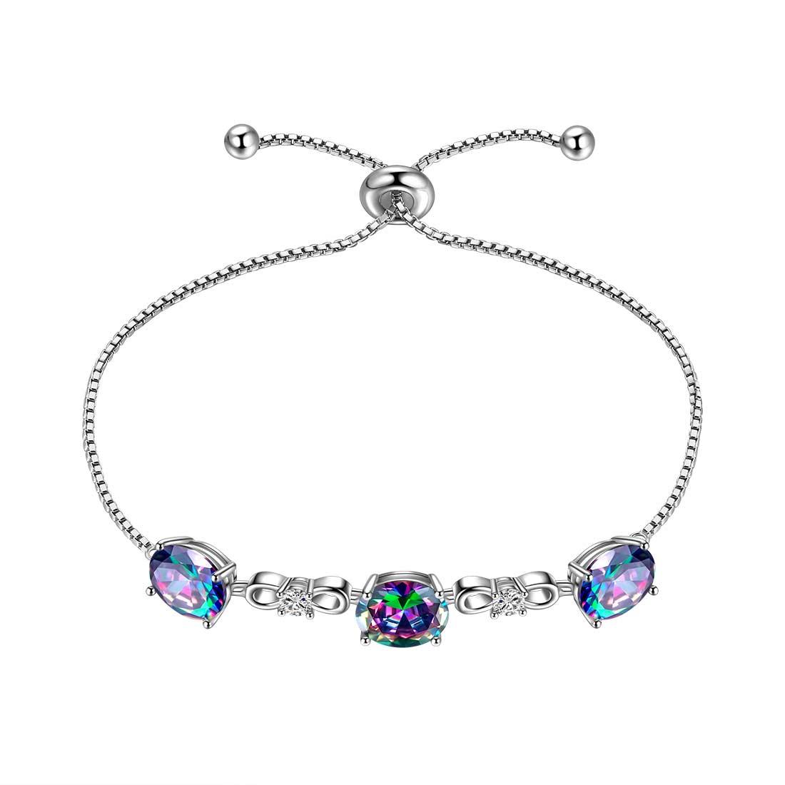 Round Mystic Rainbow Topaz Bracelet Sterling Silver - Bracelet - Aurora Tears