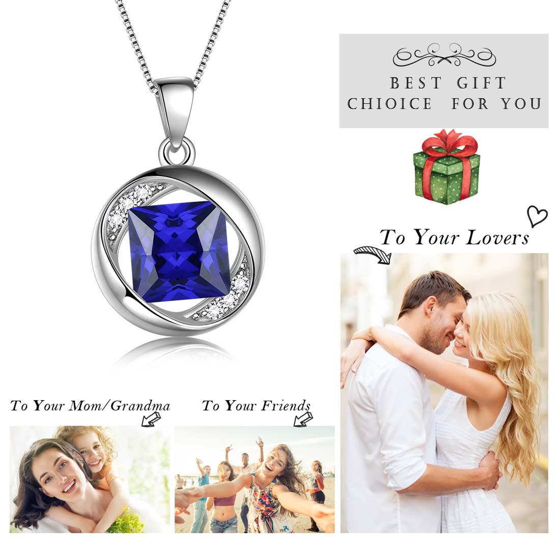 Round Birthstone September Sapphire Necklace Pendant - Necklaces - Aurora Tears