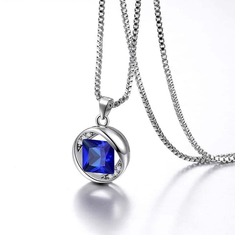 Round Birthstone September Sapphire Necklace Pendant - Necklaces - Aurora Tears