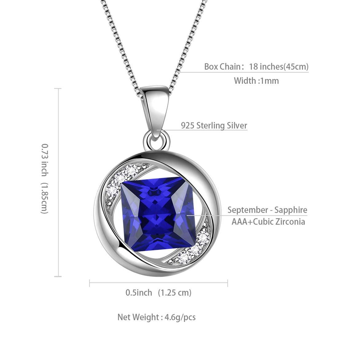 Round Birthstone September Sapphire Necklace Pendant - Necklaces - Aurora Tears