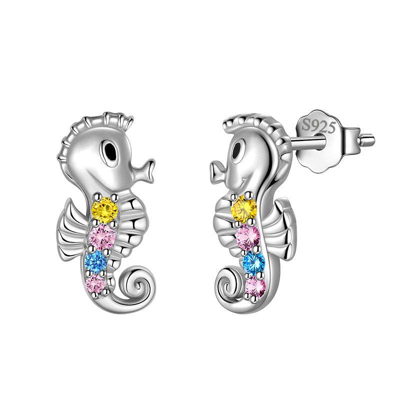 Seahorse Mini Animal Studs Earrings 925 Sterling Silver - Earrings - Aurora Tears