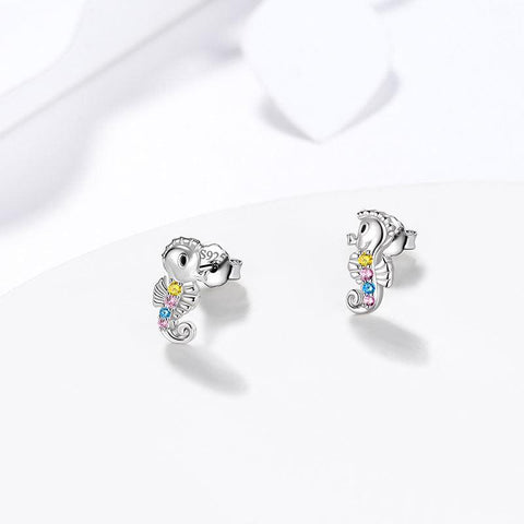 Seahorse Mini Animal Studs Earrings 925 Sterling Silver - Earrings - Aurora Tears