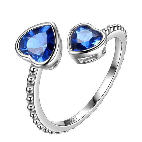 Birthstone September Sapphire Love Hearts Ring Adjustable - Rings - Aurora Tears