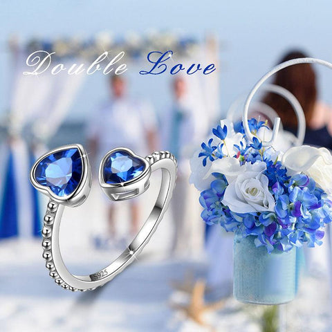 Birthstone September Sapphire Love Hearts Ring Adjustable - Rings - Aurora Tears