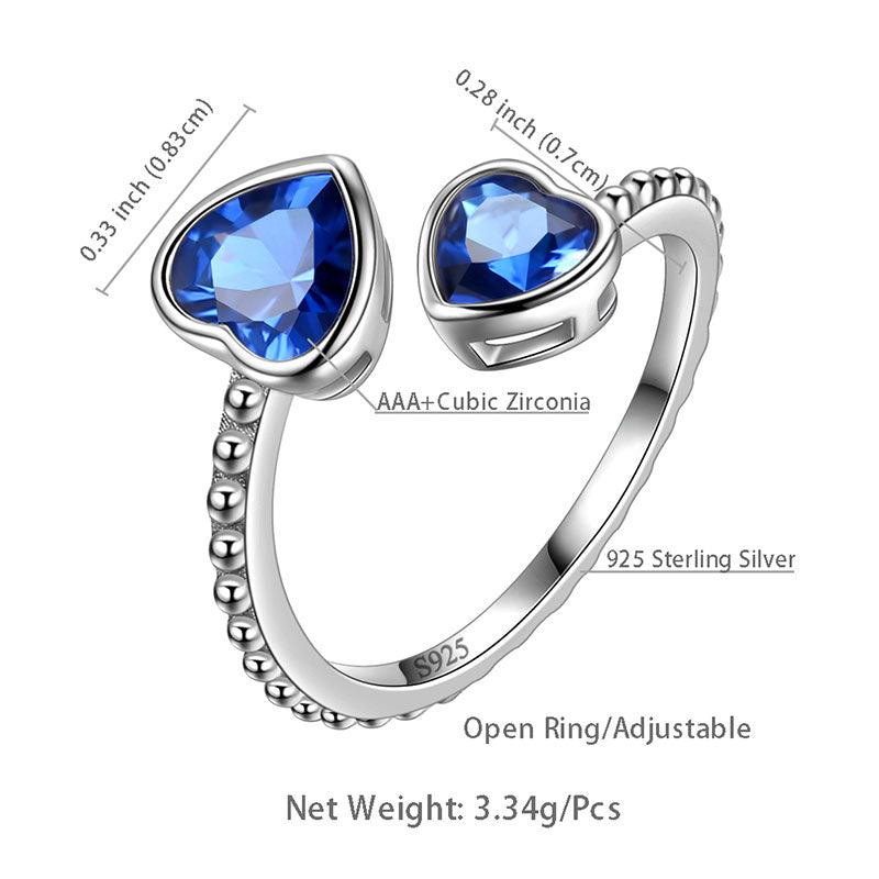 Birthstone September Sapphire Love Hearts Ring Adjustable - Rings - Aurora Tears