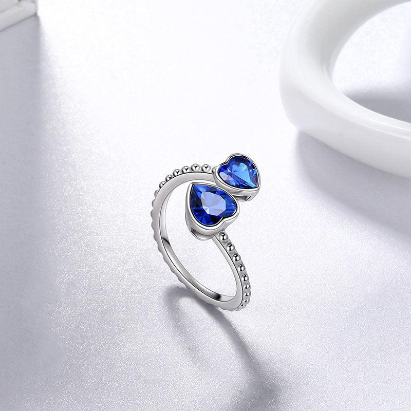 Birthstone September Sapphire Love Hearts Ring Adjustable - Rings - Aurora Tears