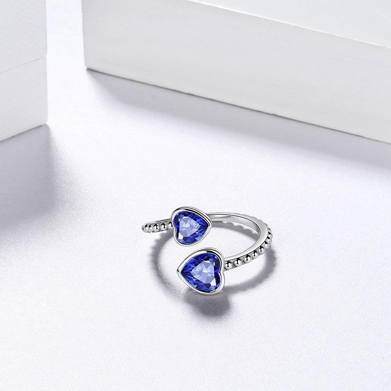 Birthstone September Sapphire Love Hearts Ring Adjustable - Rings - Aurora Tears