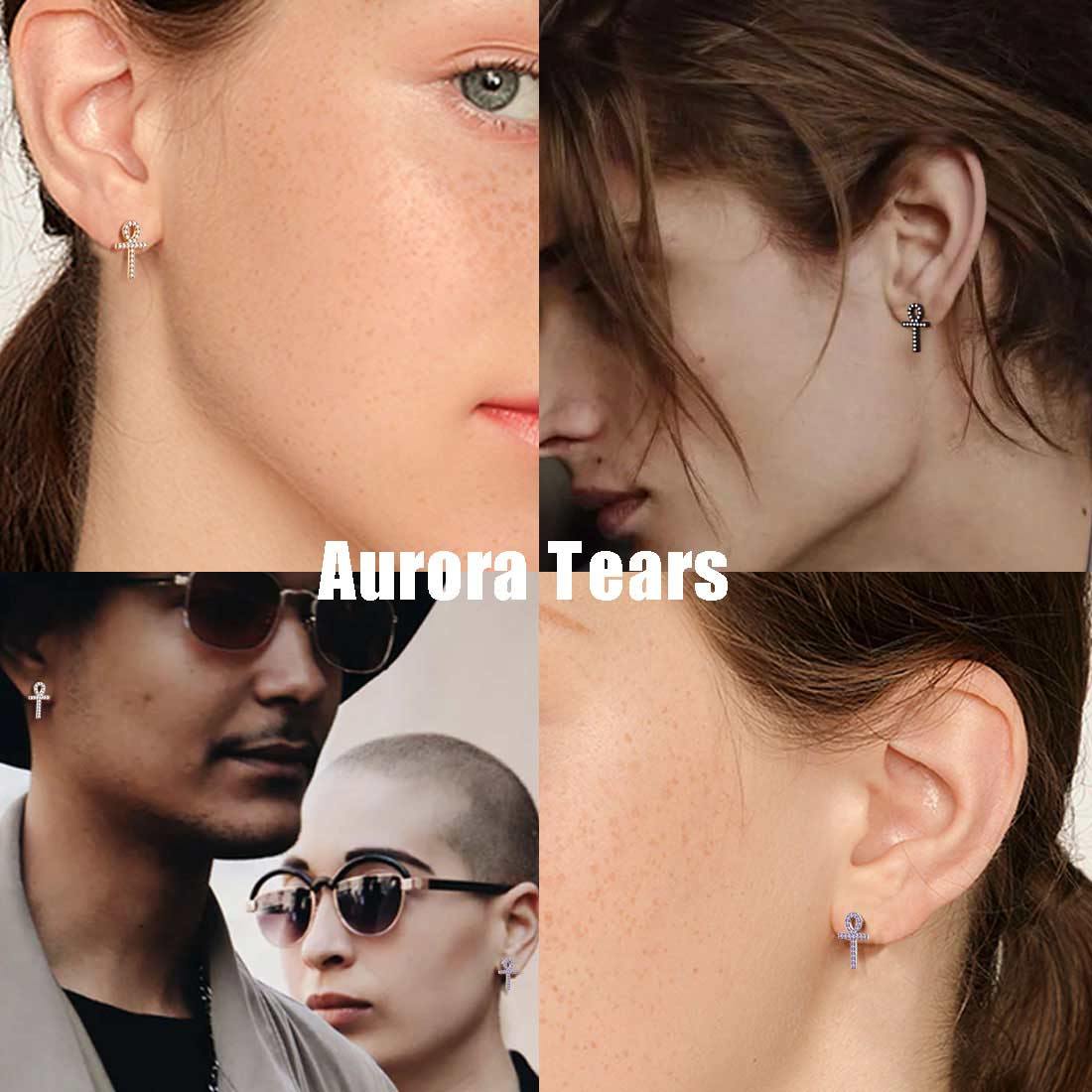 Small Ankh Cross Stud Earrings Sterling Silver-Aurora Tears Jewelry