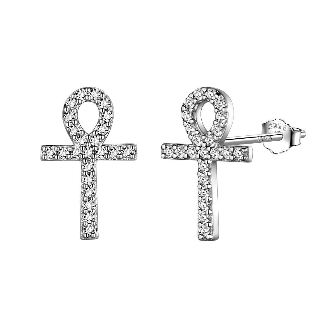 Small Ankh Cross Stud Earrings Sterling Silver - Earrings - Aurora Tears Jewelry