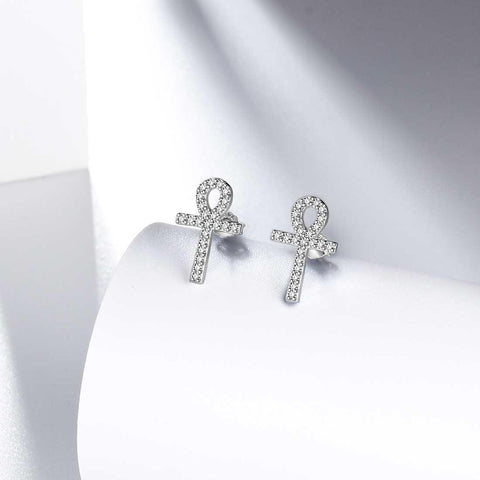 Small Ankh Cross Stud Earrings Sterling Silver - Earrings - Aurora Tears Jewelry