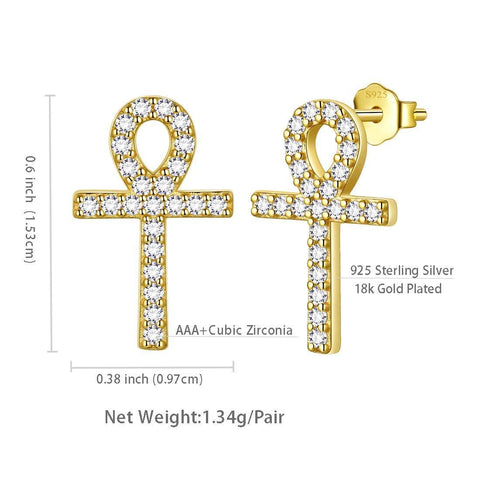 Small Ankh Cross Stud Earrings Sterling Silver - Earrings - Aurora Tears Jewelry