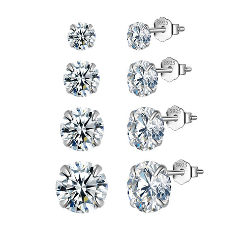 Tiny Round Solitaire Stud Earrings Set Cubic Zirconia - Earrings - Aurora Tears