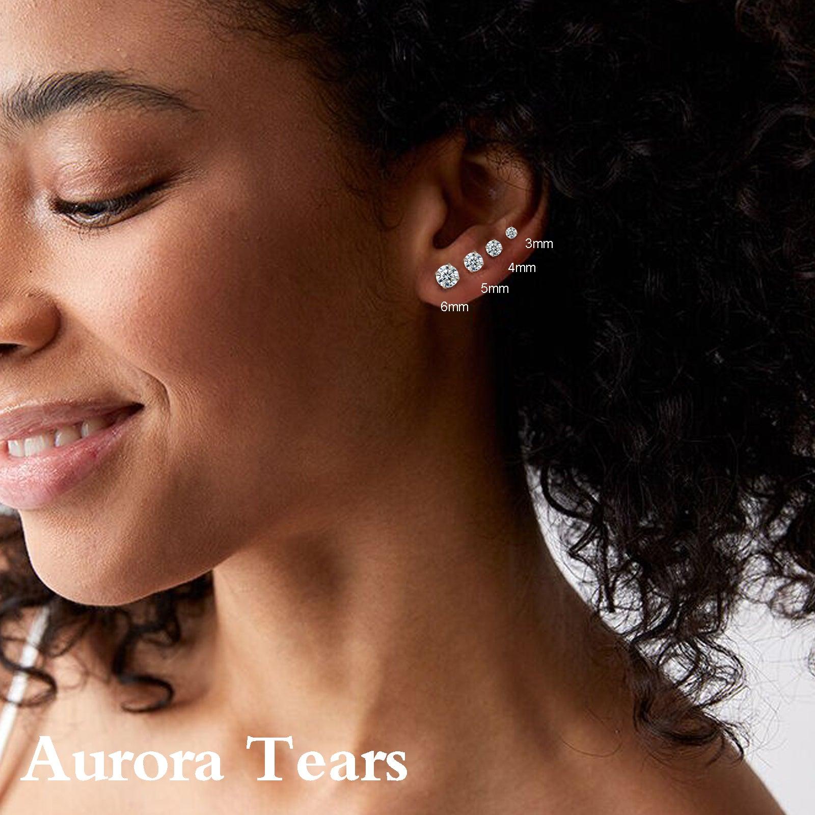 Tiny Round Solitaire Stud Earrings Set Cubic Zirconia - Earrings - Aurora Tears