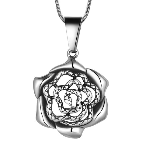 Snake Rose Heart Pendant Necklace Women Stainless Steel - Necklaces - Aurora Tears