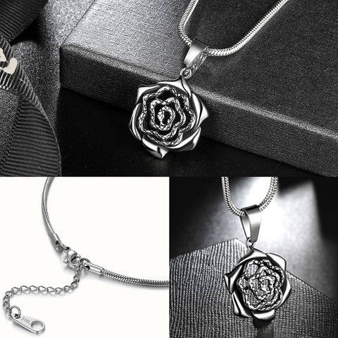 Snake Rose Heart Pendant Necklace Women Stainless Steel - Necklaces - Aurora Tears