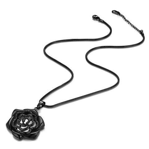 Snake Rose Heart Pendant Necklace Women Stainless Steel - Necklaces - Aurora Tears