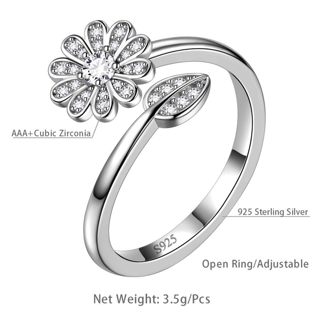 Sunflower Daisy Flower Rings 925 Sterling Silver Aurora Tears - Rings - Aurora Tears Jewelry