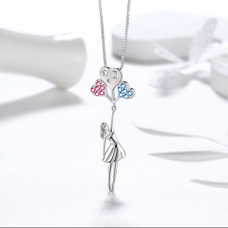 Teen Girls Heart Balloon Moon Star Pendant Necklace - Necklaces - Aurora Tears