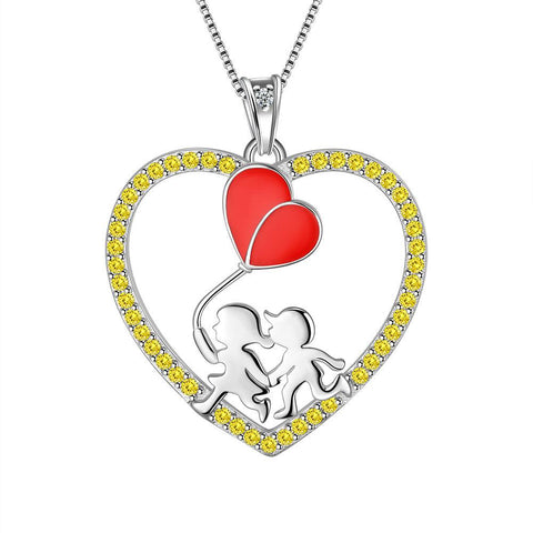 Boy Girl Love Heart Red Balloon Pendant Necklace - Necklaces - Aurora Tears