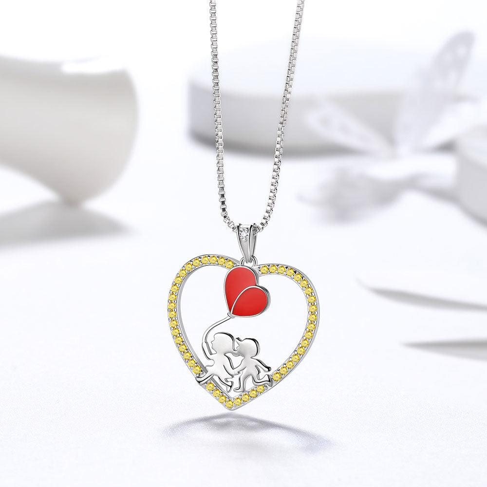 Boy Girl Love Heart Red Balloon Pendant Necklace - Necklaces - Aurora Tears