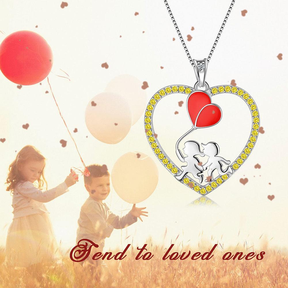 Boy Girl Love Heart Red Balloon Pendant Necklace - Necklaces - Aurora Tears