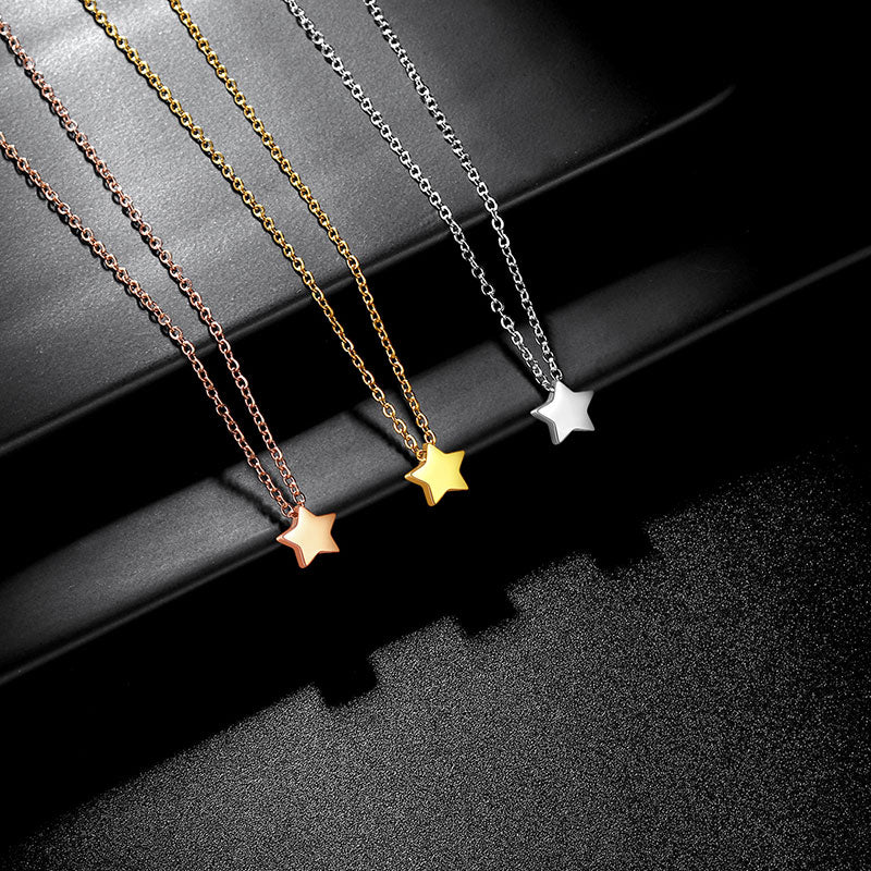 Tiny Pentagon Star Small Necklace Women 316L Stainless Steel - Necklaces - Aurora Tears