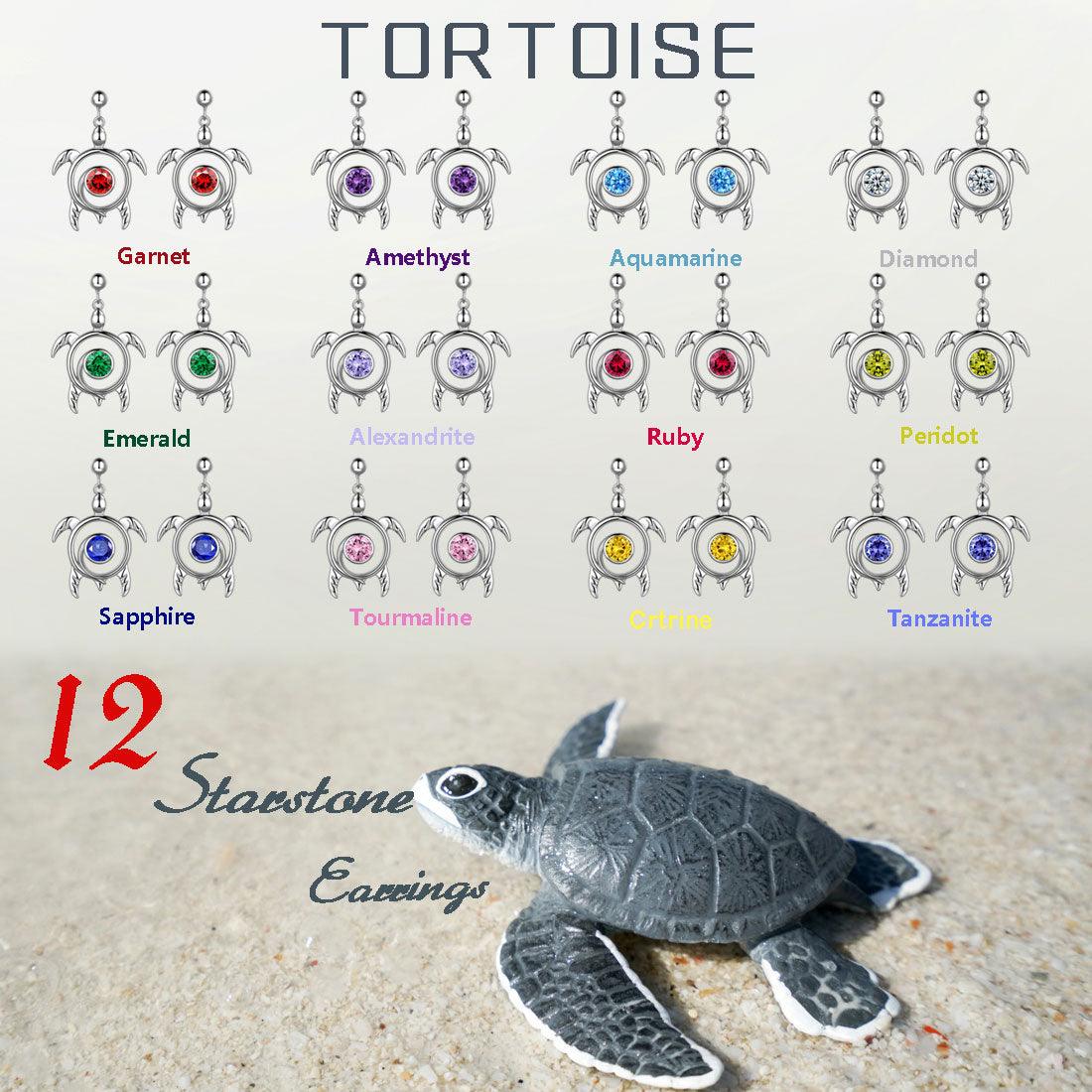 Turtle Birthstone September Sapphire Earrings Sterling Silver - Earrings - Aurora Tears