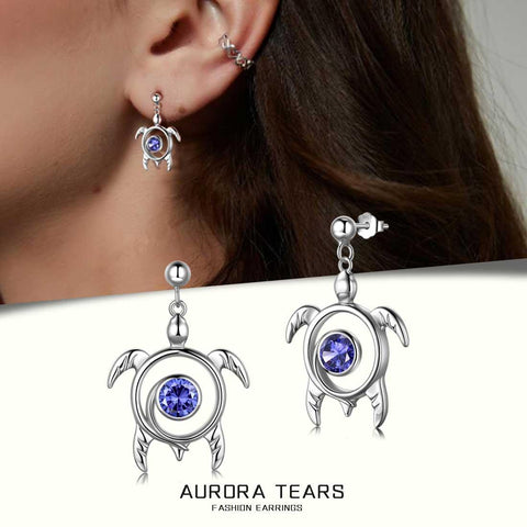 Turtle Birthstone December Tanzanite Earrings Sterling Silver - Earrings - Aurora Tears