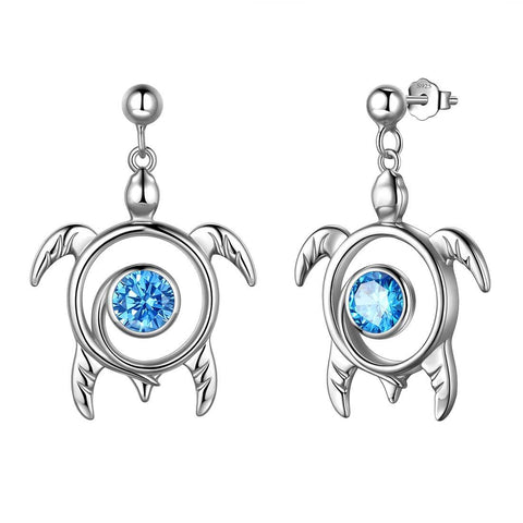 Turtle Birthstone March Aquamarine Earrings Sterling Silver - Earrings - Aurora Tears