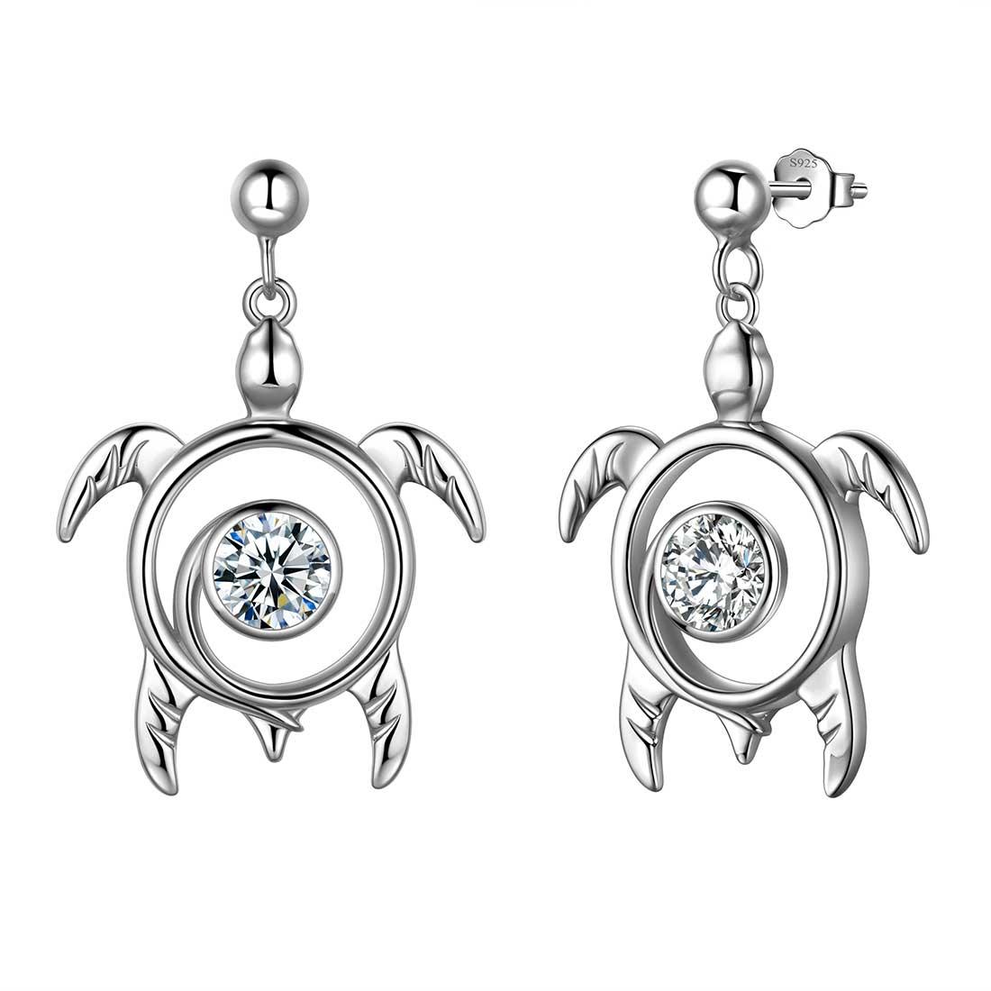 Turtle Birthstone April Diamond Earrings Sterling Silver - Earrings - Aurora Tears